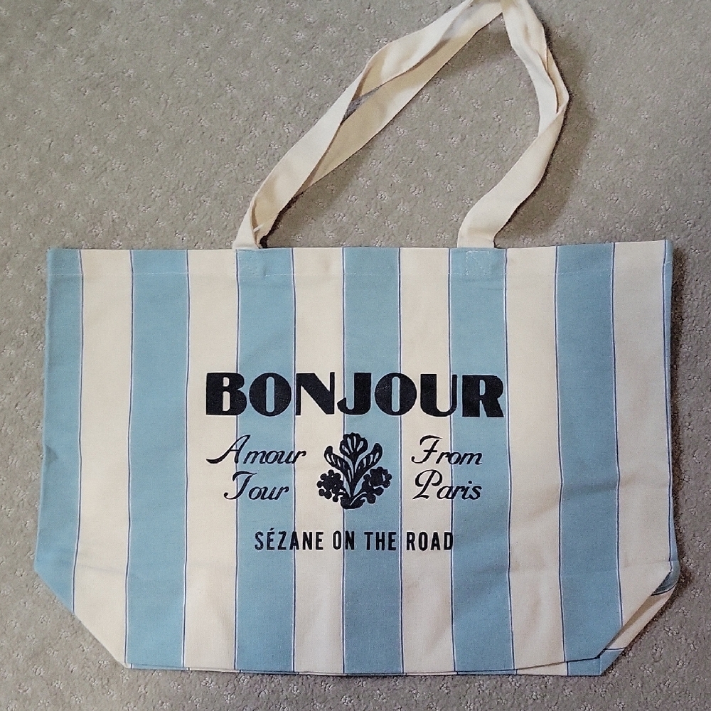 Sezane Blue and White Striped Tote Bag with Nautical Charm